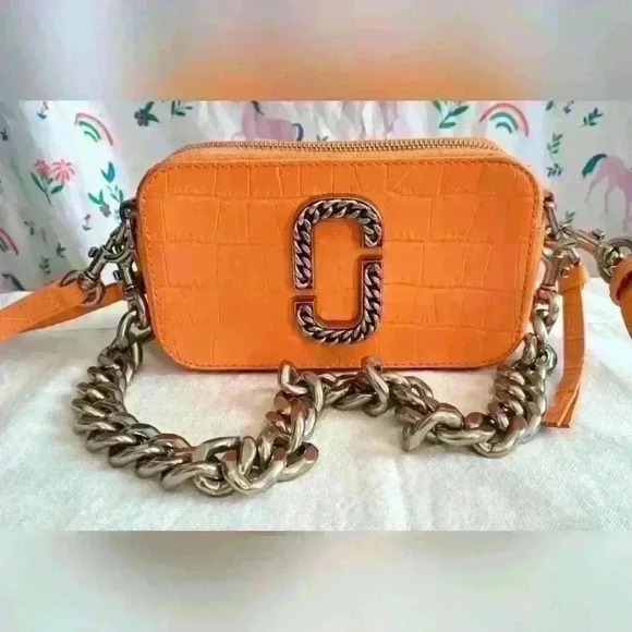 EUC Marc Jacobs The Snapshot Salmon Croc Casual Boho Crossbody Purse Bag - Picture 3 of 11